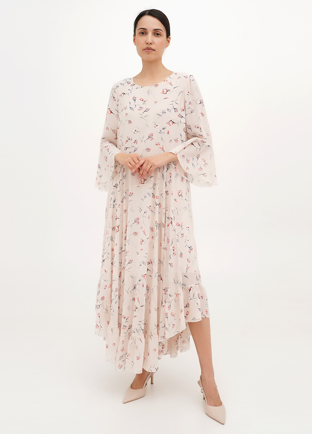 Персикова кежуал сукня а-силует, кльош My Caramele з квітковим принтом