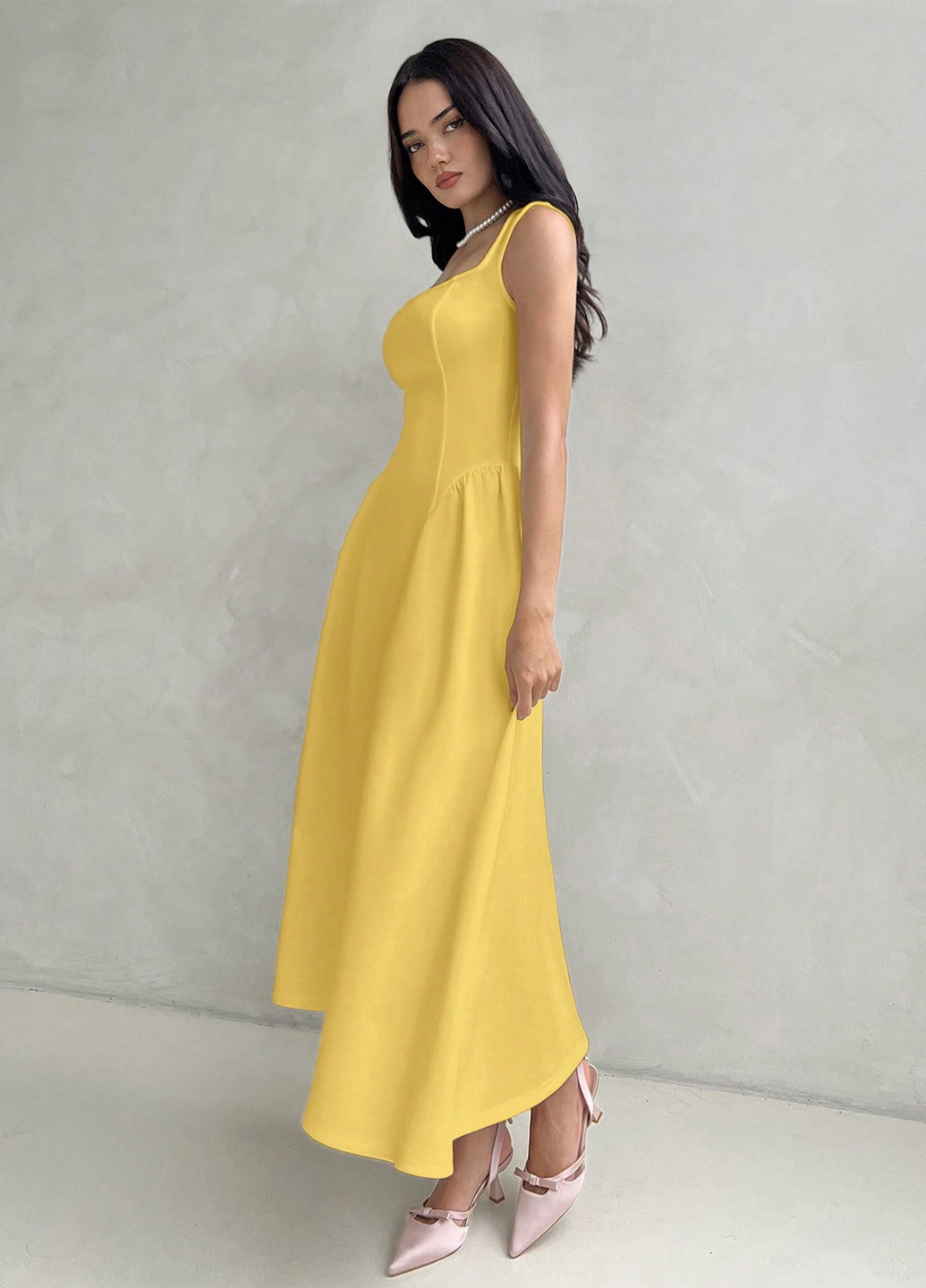 Желтое кэжуал платье а-силуэт SHEIN однотонное