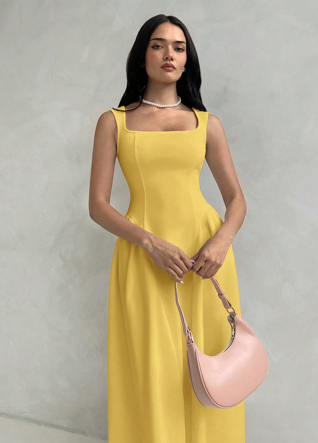 Желтое кэжуал платье а-силуэт SHEIN однотонное