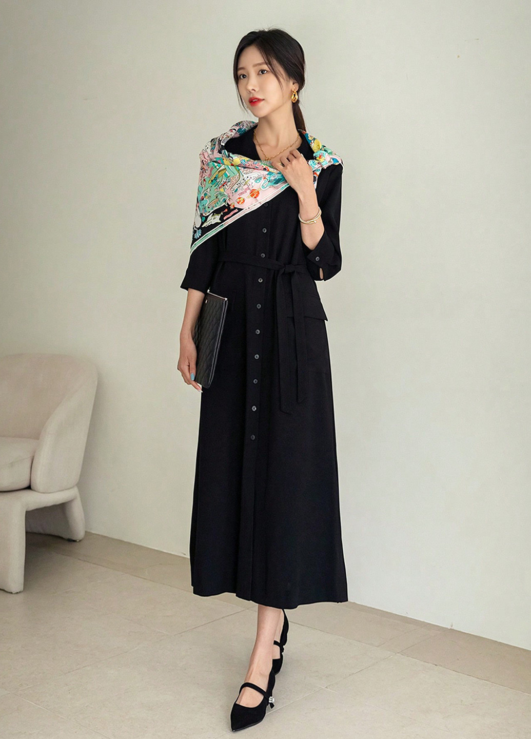 Черное праздничный, кэжуал платье а-силуэт, рубашка SHEIN однотонное