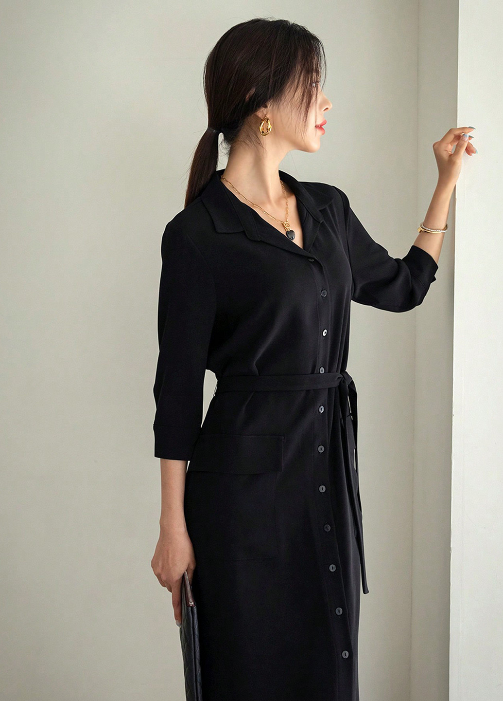 Черное праздничный, кэжуал платье а-силуэт, рубашка SHEIN однотонное