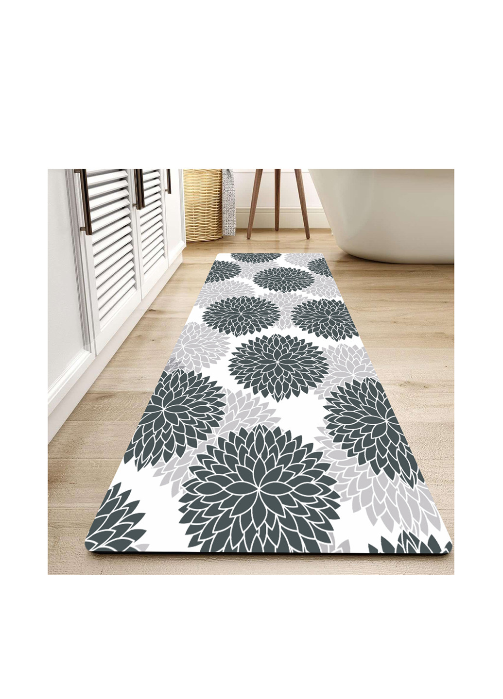 Суперпоглинаючий Антиковзкий Килимок для ванної та кухні 50 х 120 см Сірі Квіти Aquarius Діатомітовий (317399630)