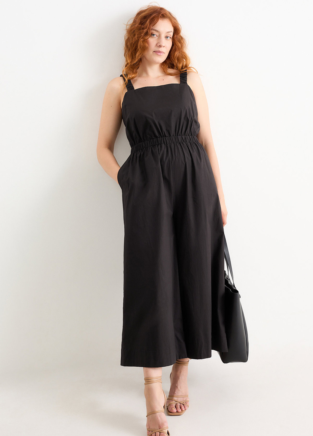 Комбинезон C&A комбинезон-брюки однотонный чёрный кэжуал хлопок