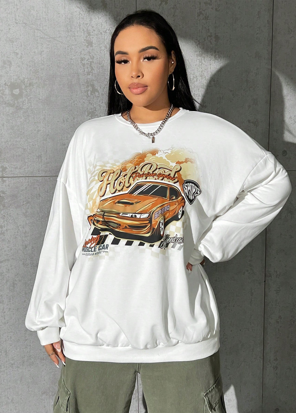 Білий світшот SHEIN малюнок без декору (364099722)