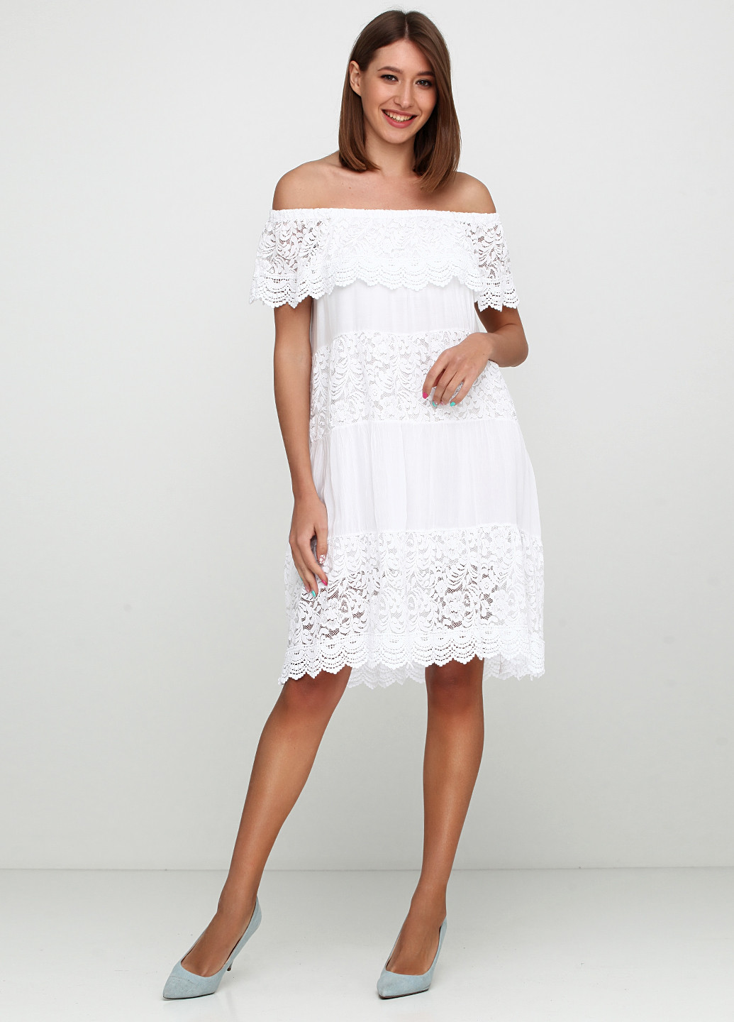 Белое кэжуал платье Saxx фактурное