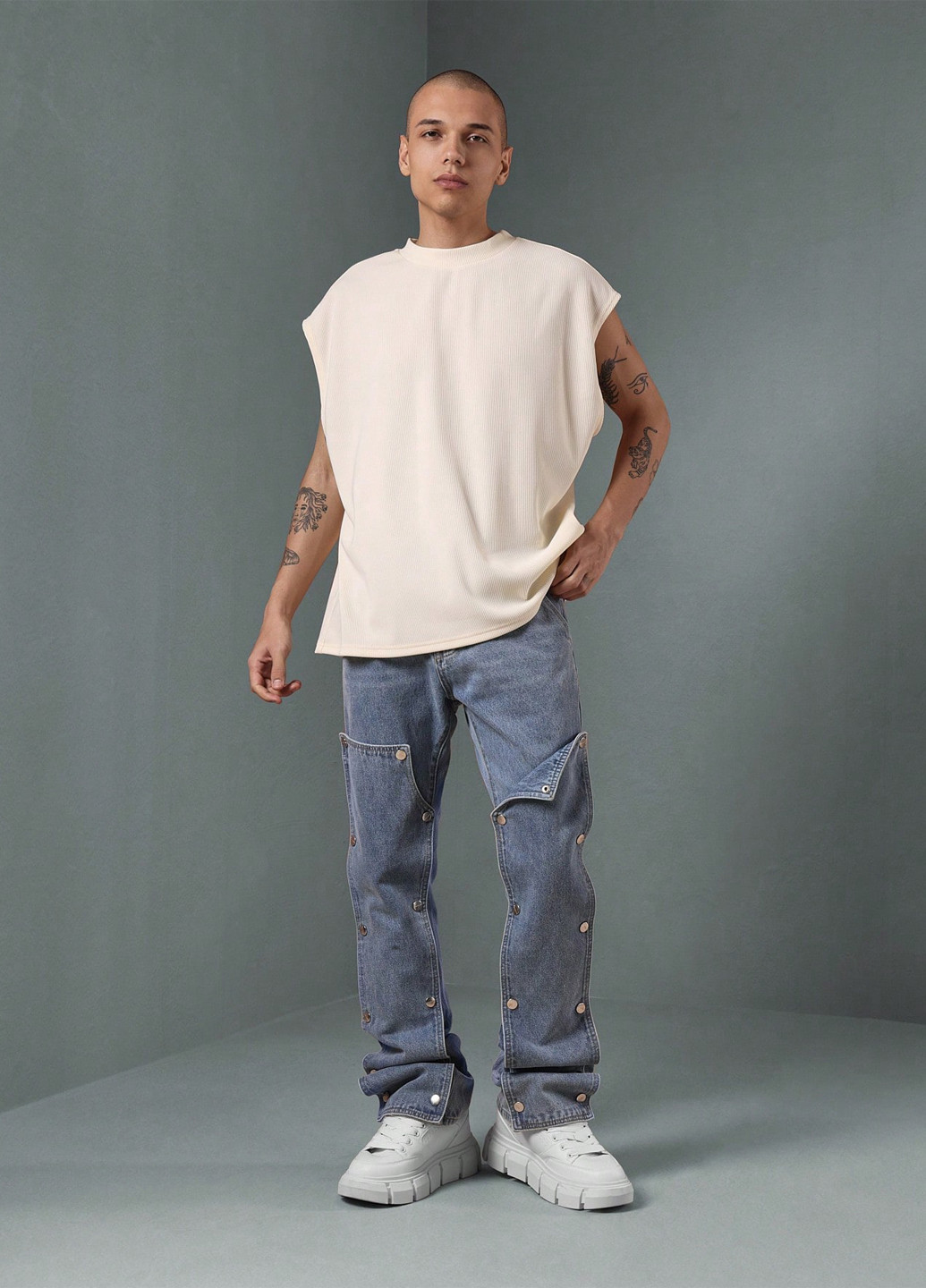 Серо-синие демисезонные прямые джинсы SHEIN