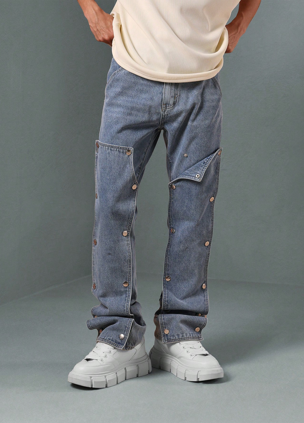 Серо-синие демисезонные прямые джинсы SHEIN