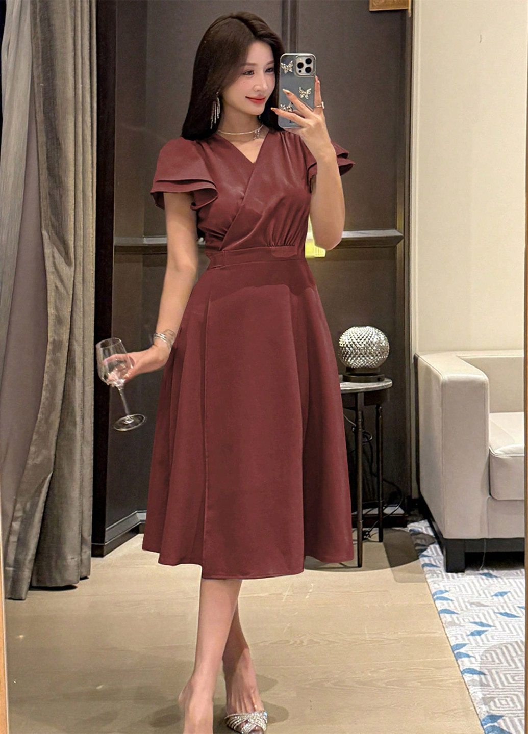 Терракотовое праздничный, вечернее платье а-силуэт SHEIN однотонное