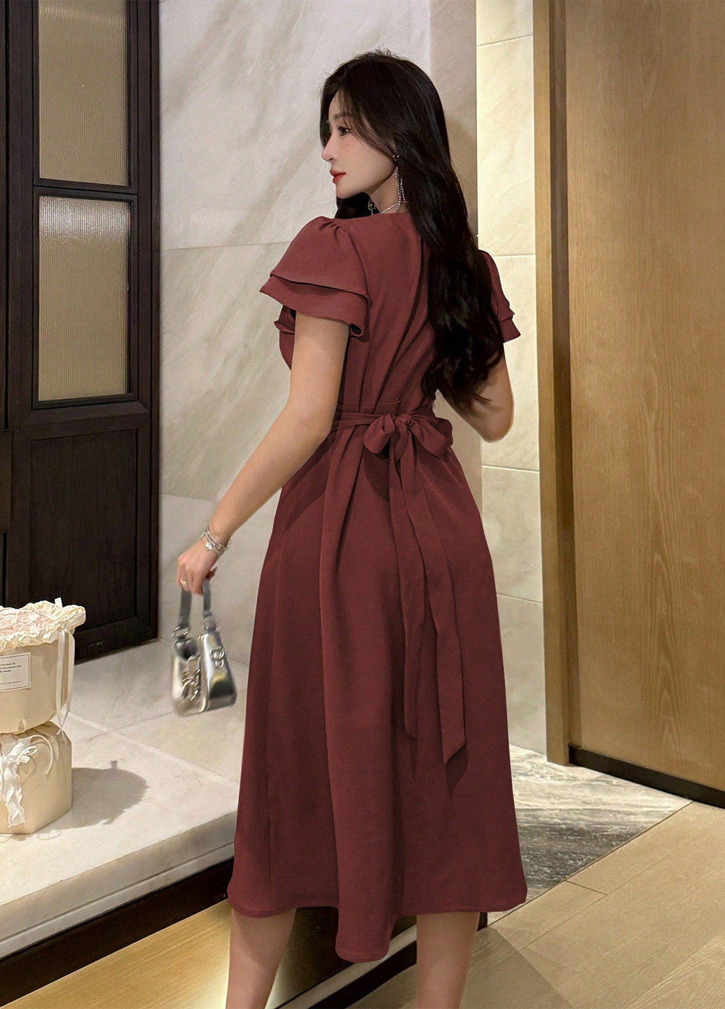 Терракотовое праздничный, вечернее платье а-силуэт SHEIN однотонное