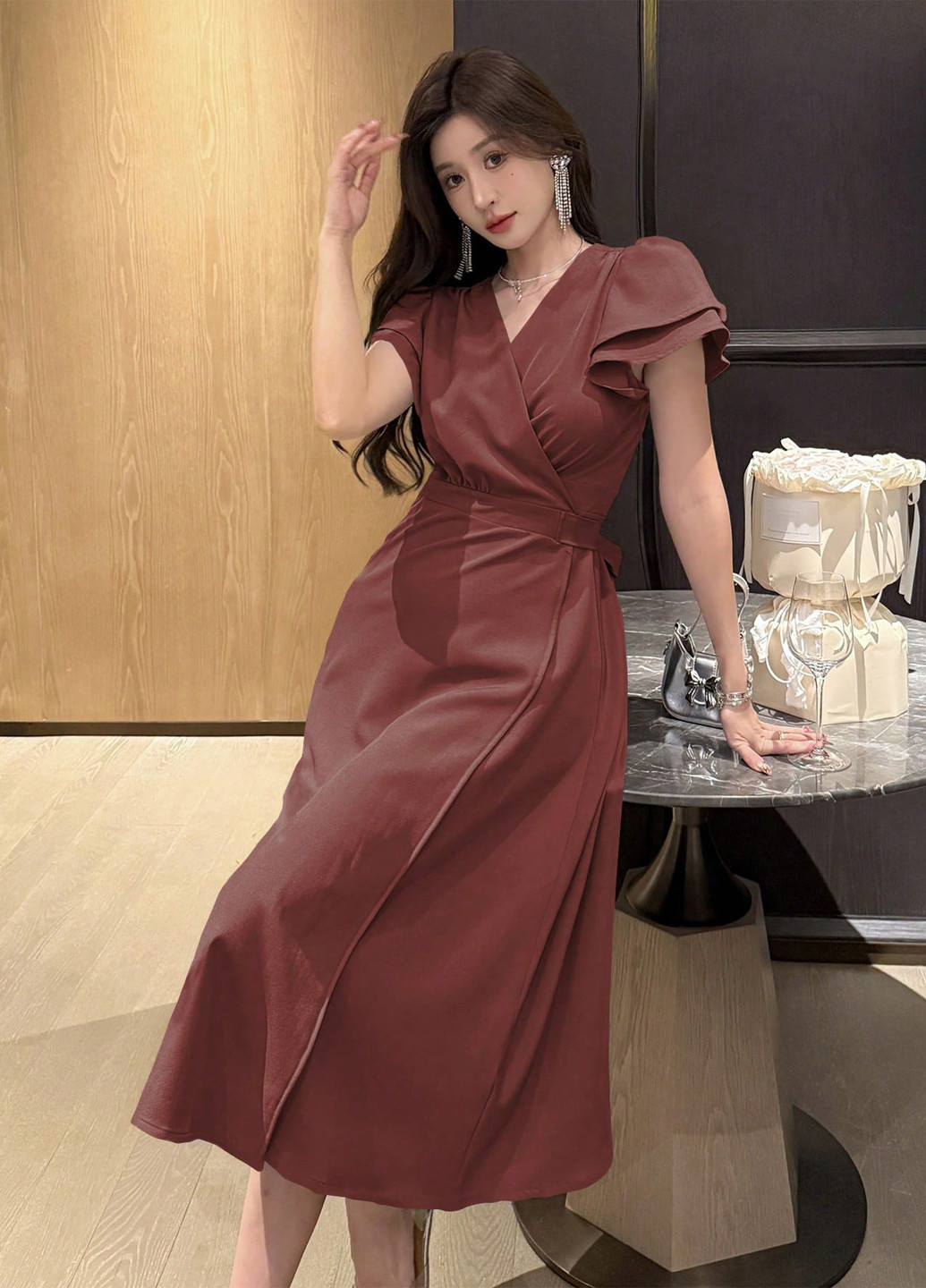 Терракотовое праздничный, вечернее платье а-силуэт SHEIN однотонное