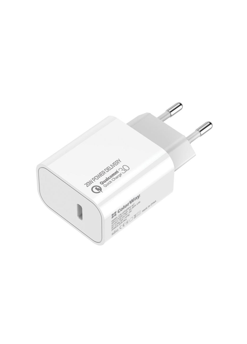 Зарядний пристрій Power Delivery USB Type-C (20W) V2 white (CW-CHS026PD-WT) Colorway Power Delivery Port USB Type-C (20W) V2 white (253507064)