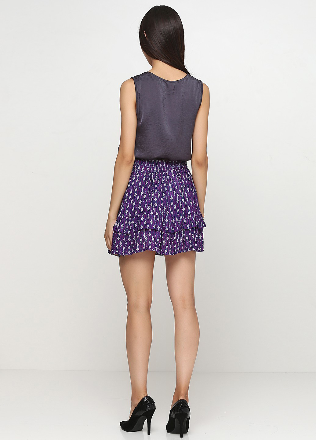 Фиолетовая кэжуал в горошек юбка H&M клешированная