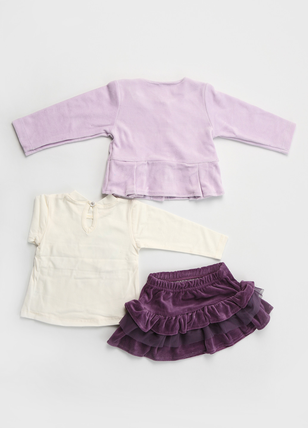 Сиреневый демисезонный комплект (кофта, жакет, юбка) Фламинго