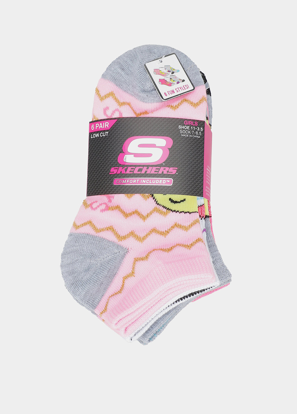 Рожеві шкарпетки (6 пар) Skechers геометричні (363485511)