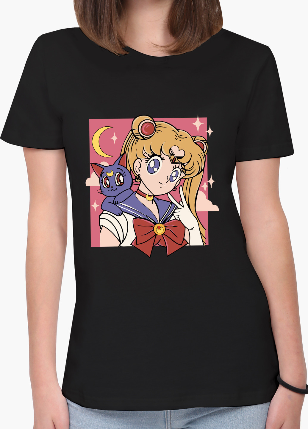 Чорна демісезон футболка жіноча аніме сейлор мун (sailor moon) (8976-2659) xxl MobiPrint