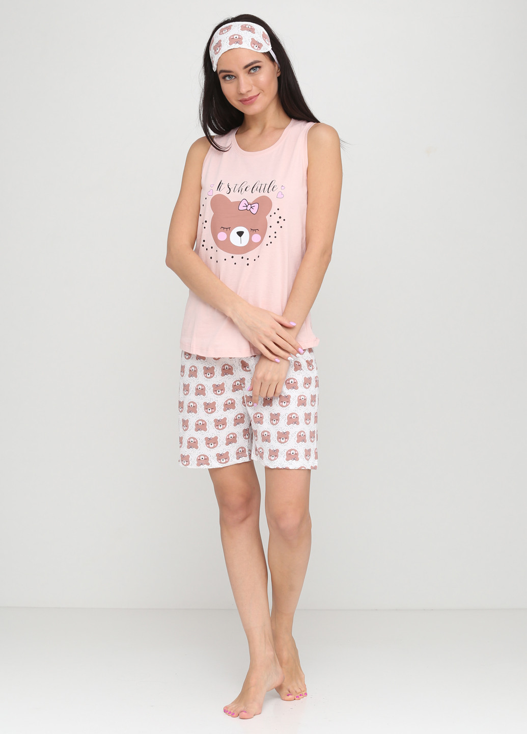 Персиковая всесезон пижама (майка, шорты, маска для сна) Boyraz Pijama