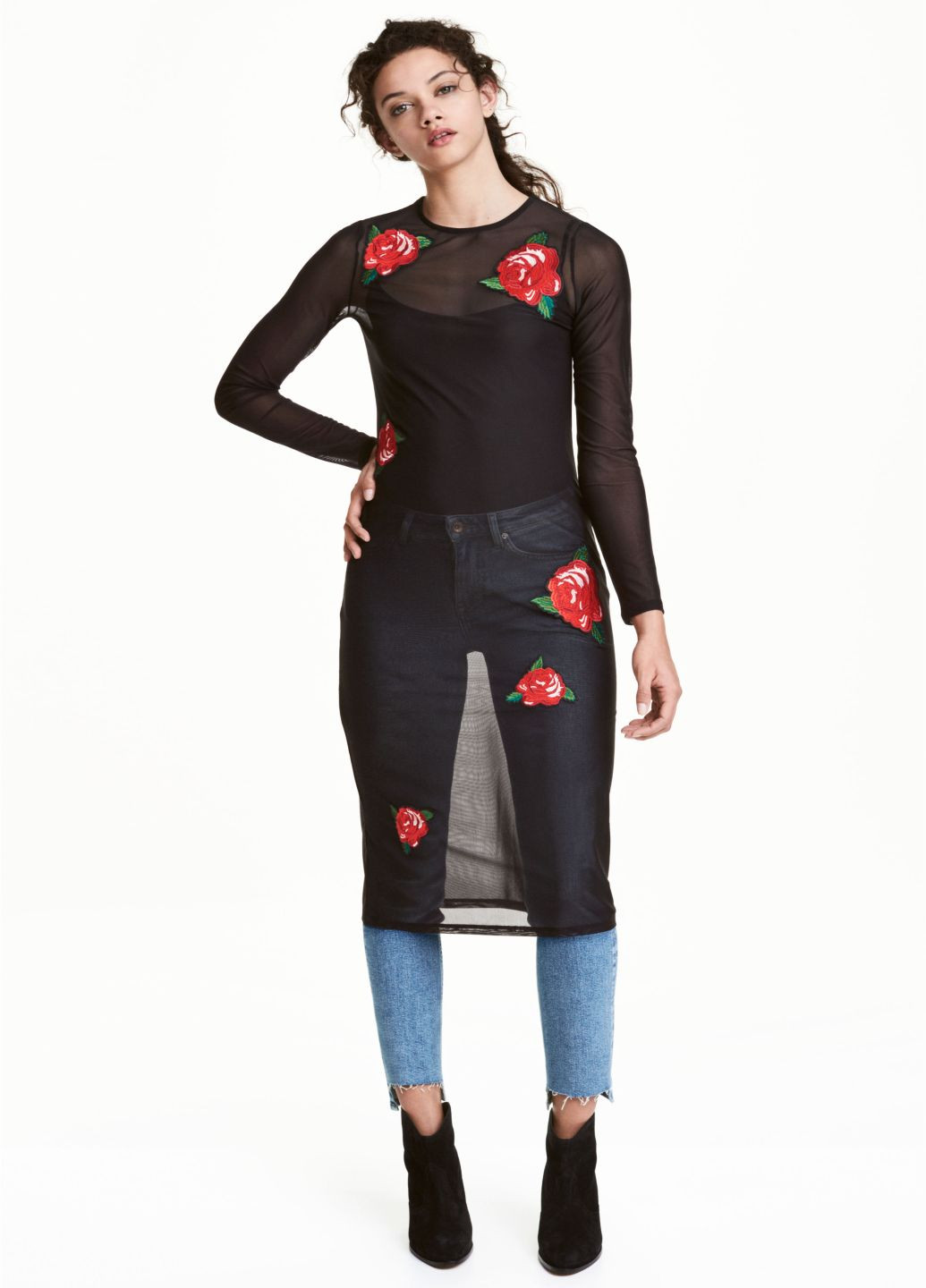 Чорна кежуал сукня сукня-водолазка H&M з квітковим принтом