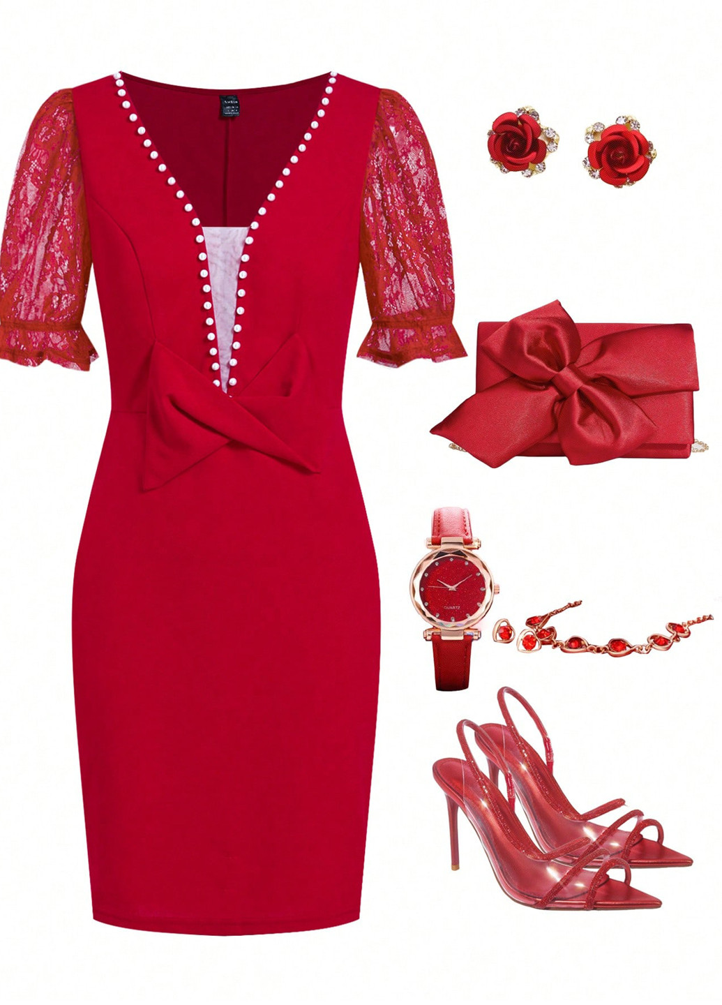 Красное праздничный, кэжуал платье футляр SHEIN однотонное