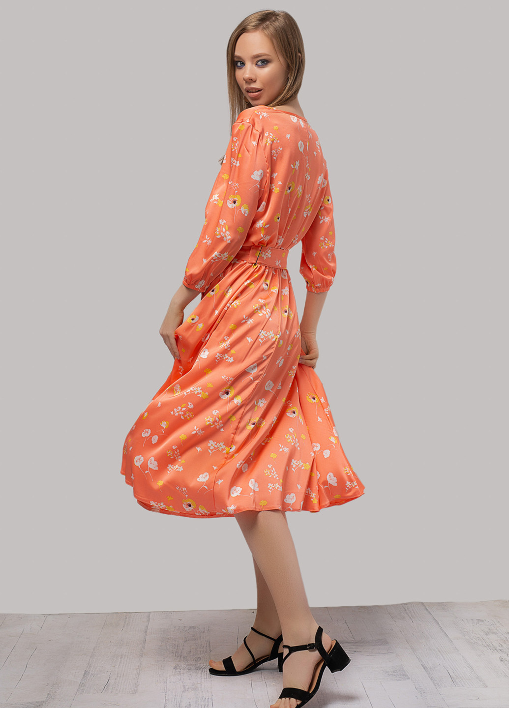 Коралловое кэжуал платье клеш Azuri с цветочным принтом