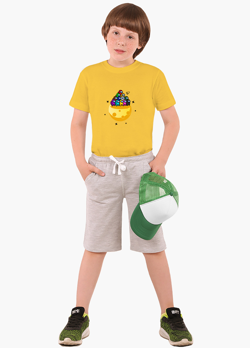Желтая демисезонная футболка детская амонг ас (among us)(9224-2584) MobiPrint