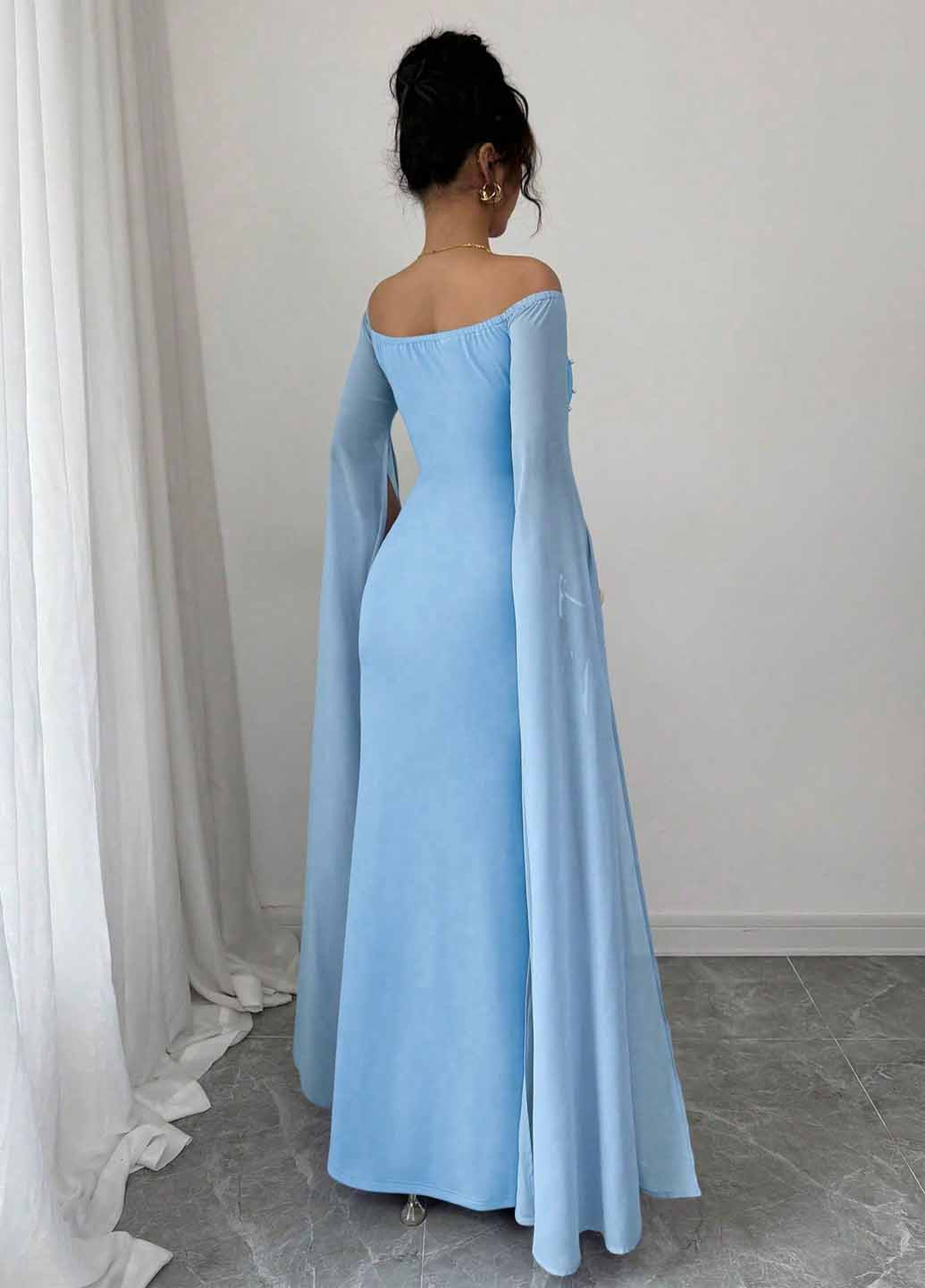 Голубое вечернее платье годе SHEIN однотонное