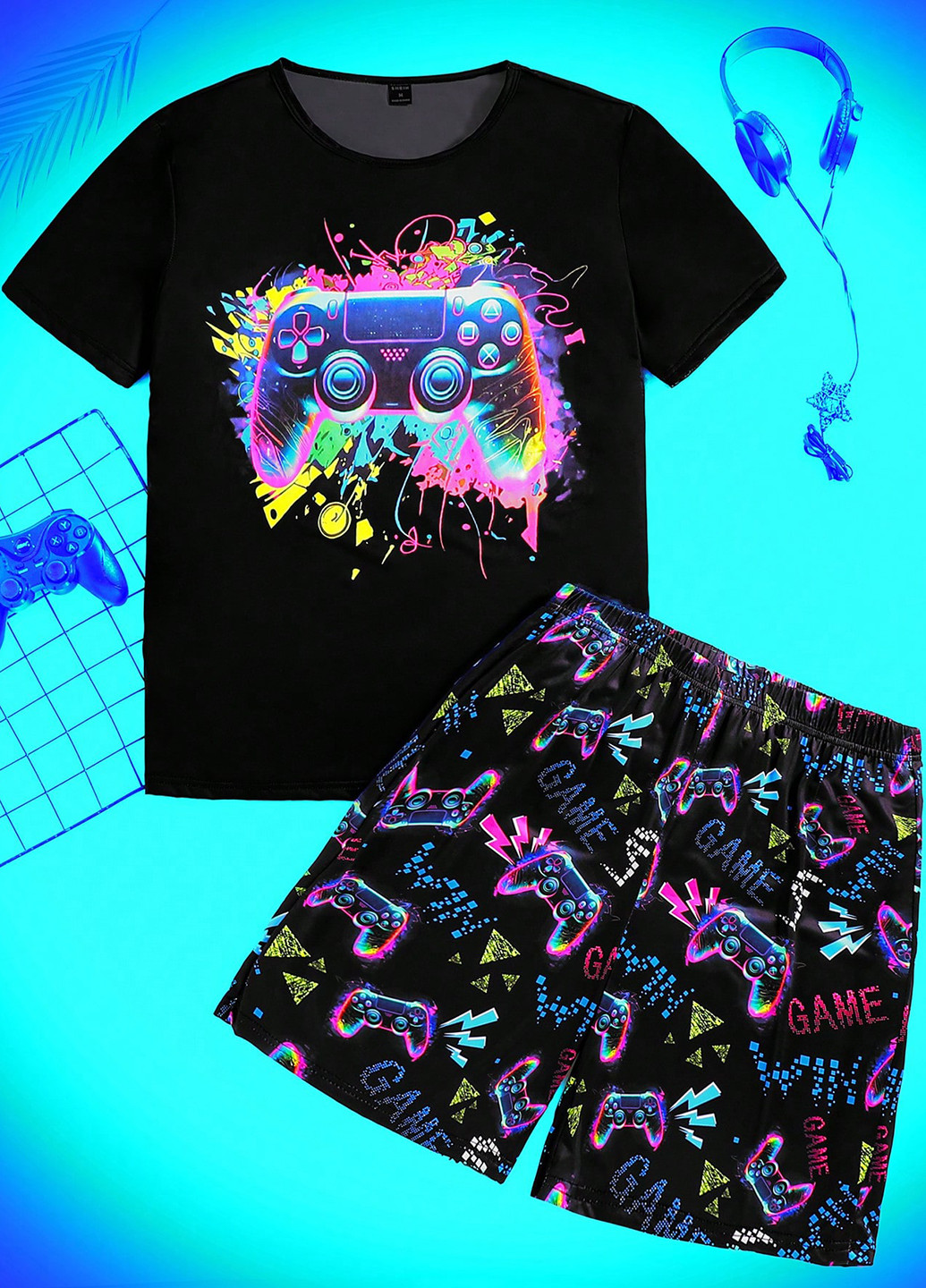 Черный демисезонный костюм (футболка, шорты) SHEIN