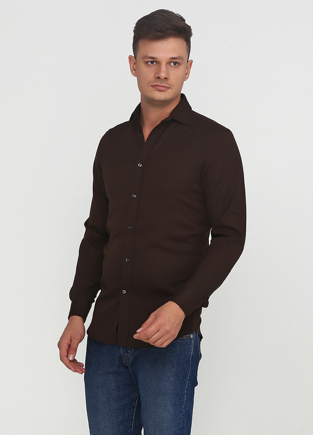 Коричневая кэжуал рубашка однотонная Ralph Lauren с длинным рукавом