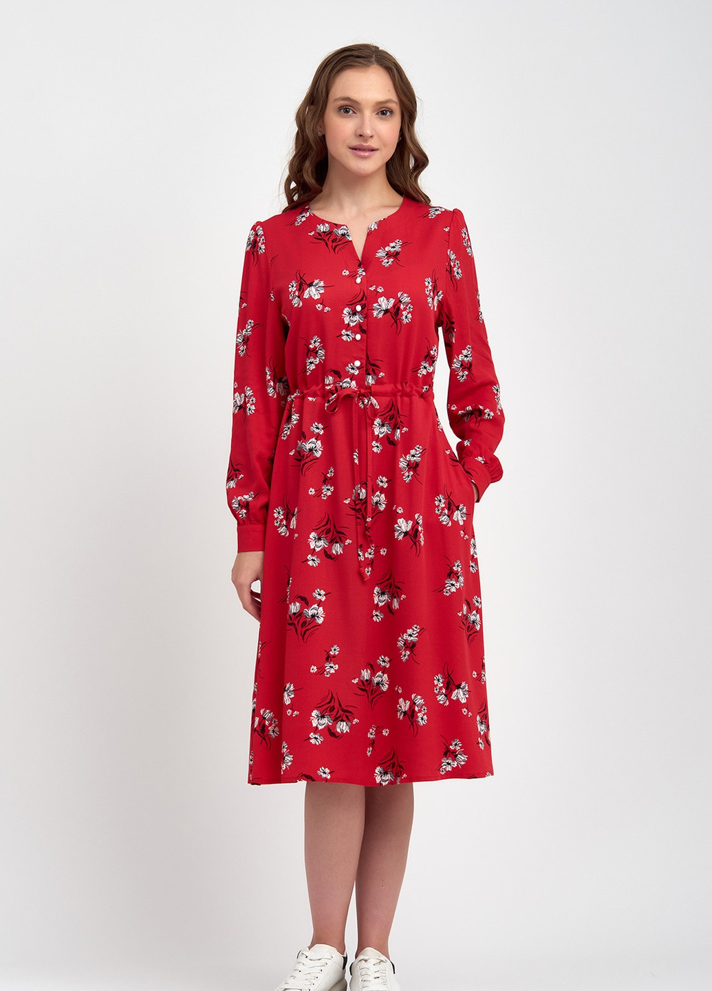 Красное кэжуал платье колокол, клеш BeART с цветочным принтом