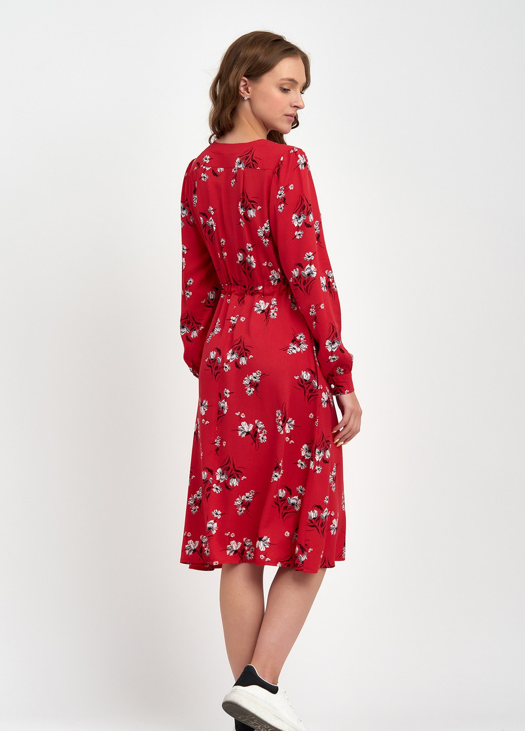 Красное кэжуал платье колокол, клеш BeART с цветочным принтом