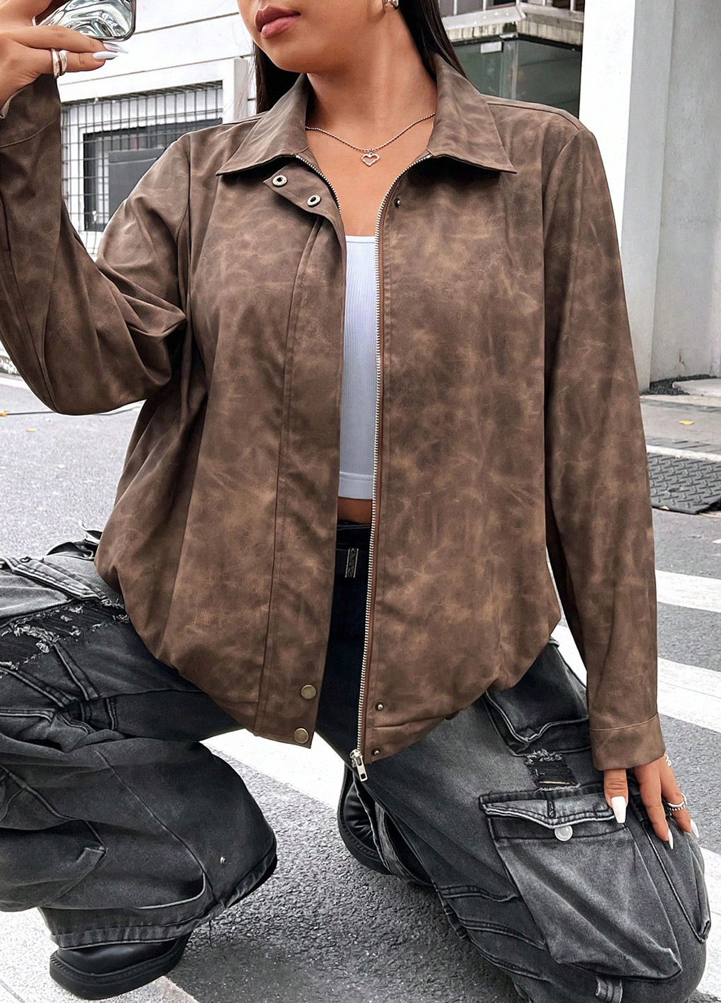 Коричнева демісезонна куртка куртка-піджак SHEIN