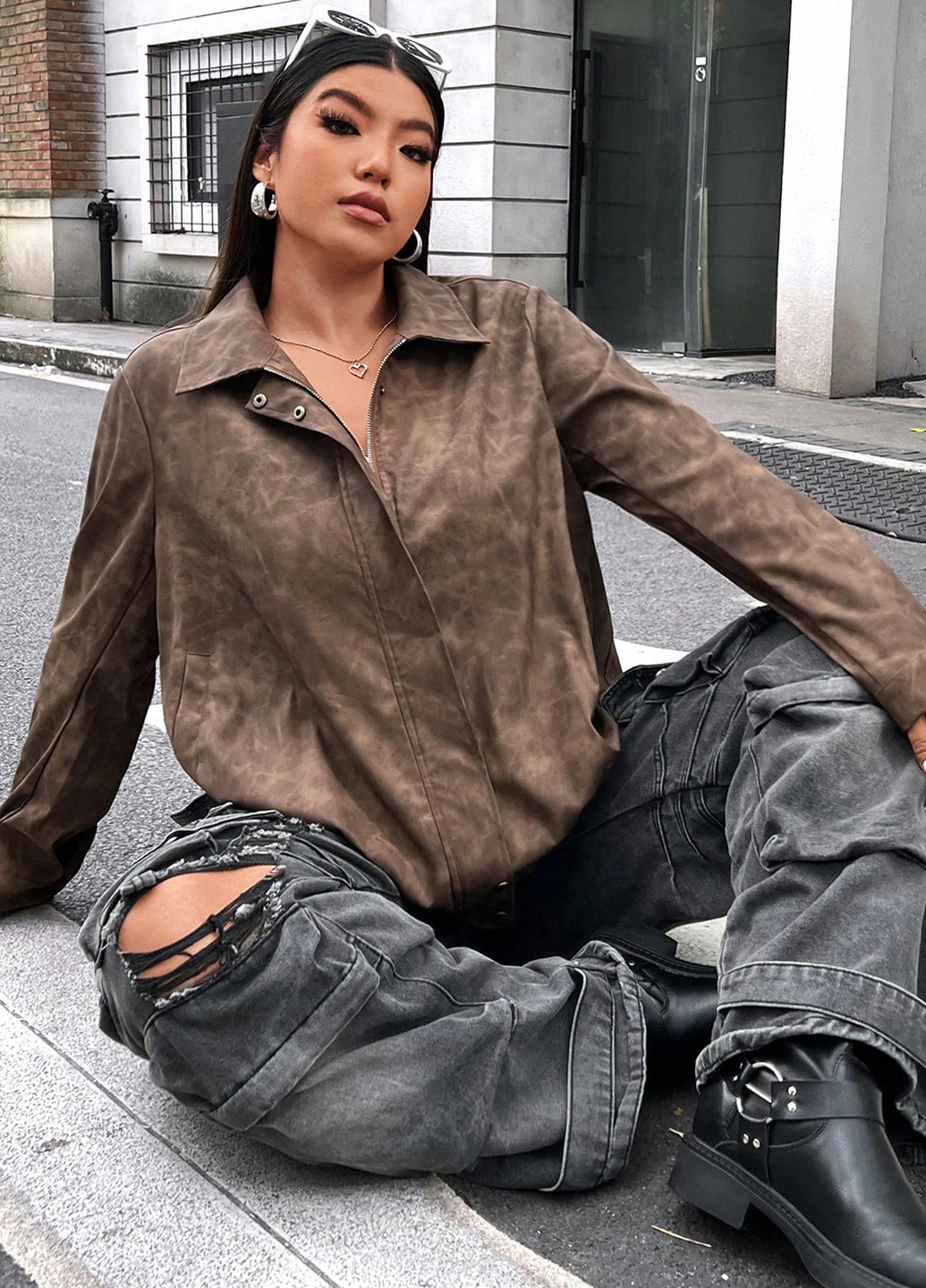 Коричнева демісезонна куртка куртка-піджак SHEIN