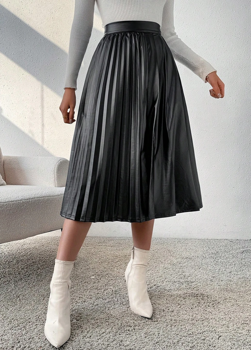 Черная кэжуал однотонная юбка SHEIN плиссе