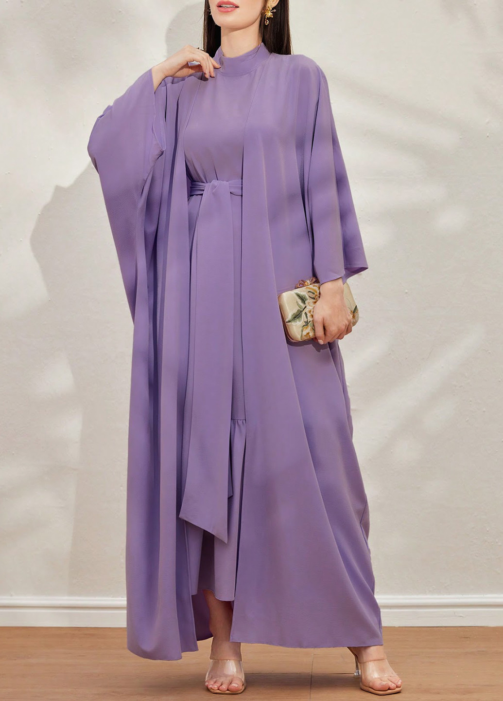 Бузкова кежуал комплект (накидка, сукня) SHEIN однотонна