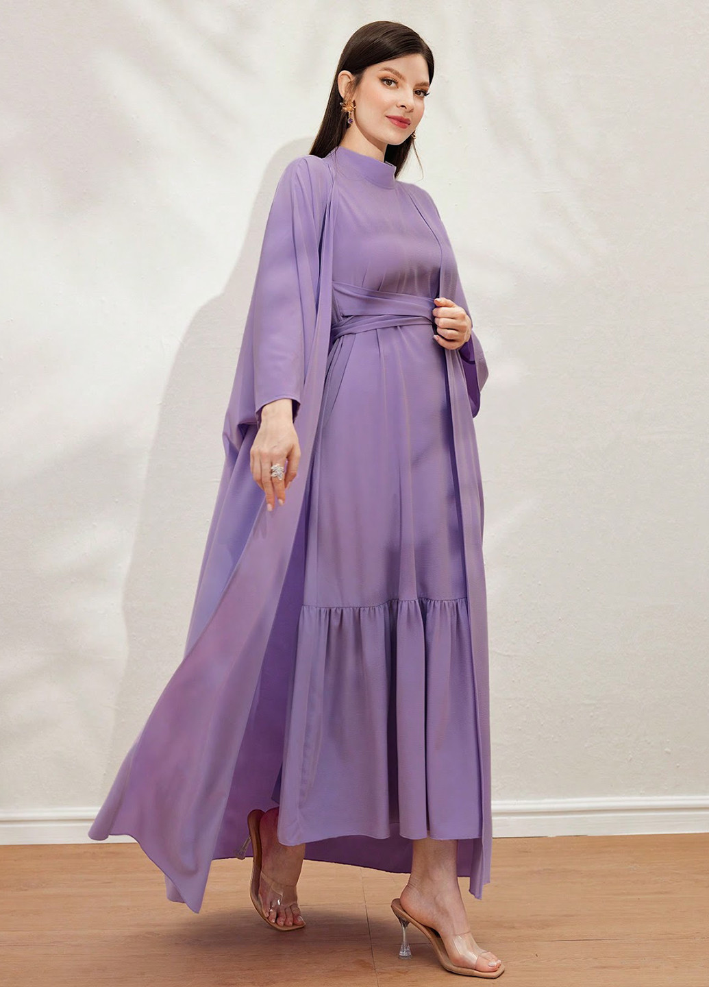 Бузкова кежуал комплект (накидка, сукня) SHEIN однотонна