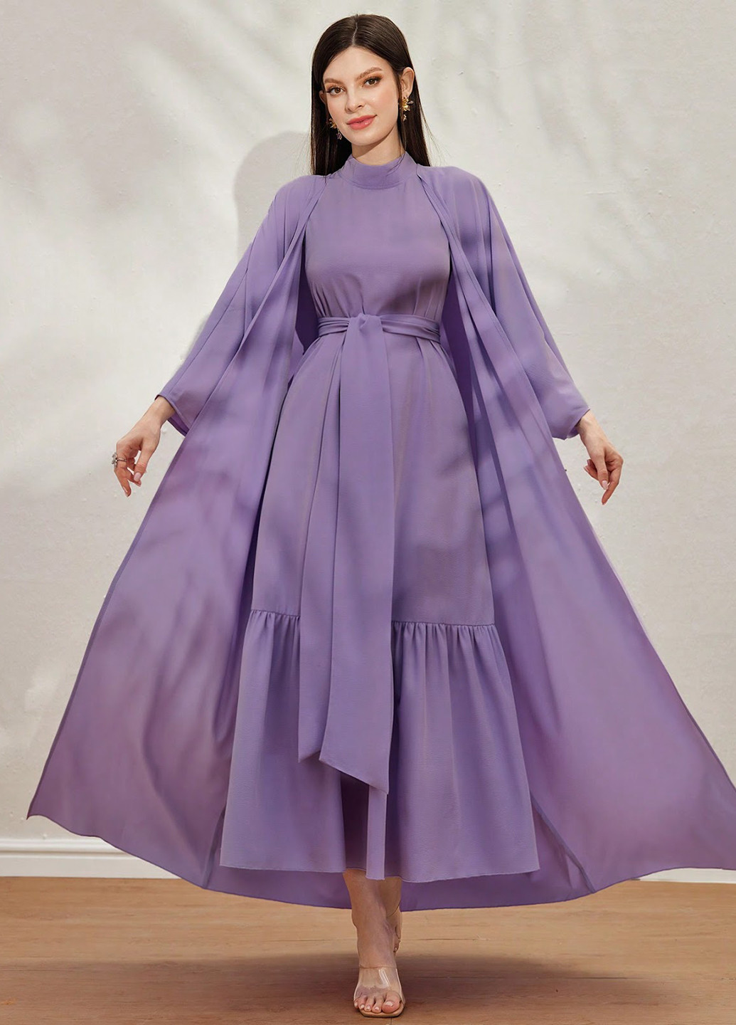 Бузкова кежуал комплект (накидка, сукня) SHEIN однотонна