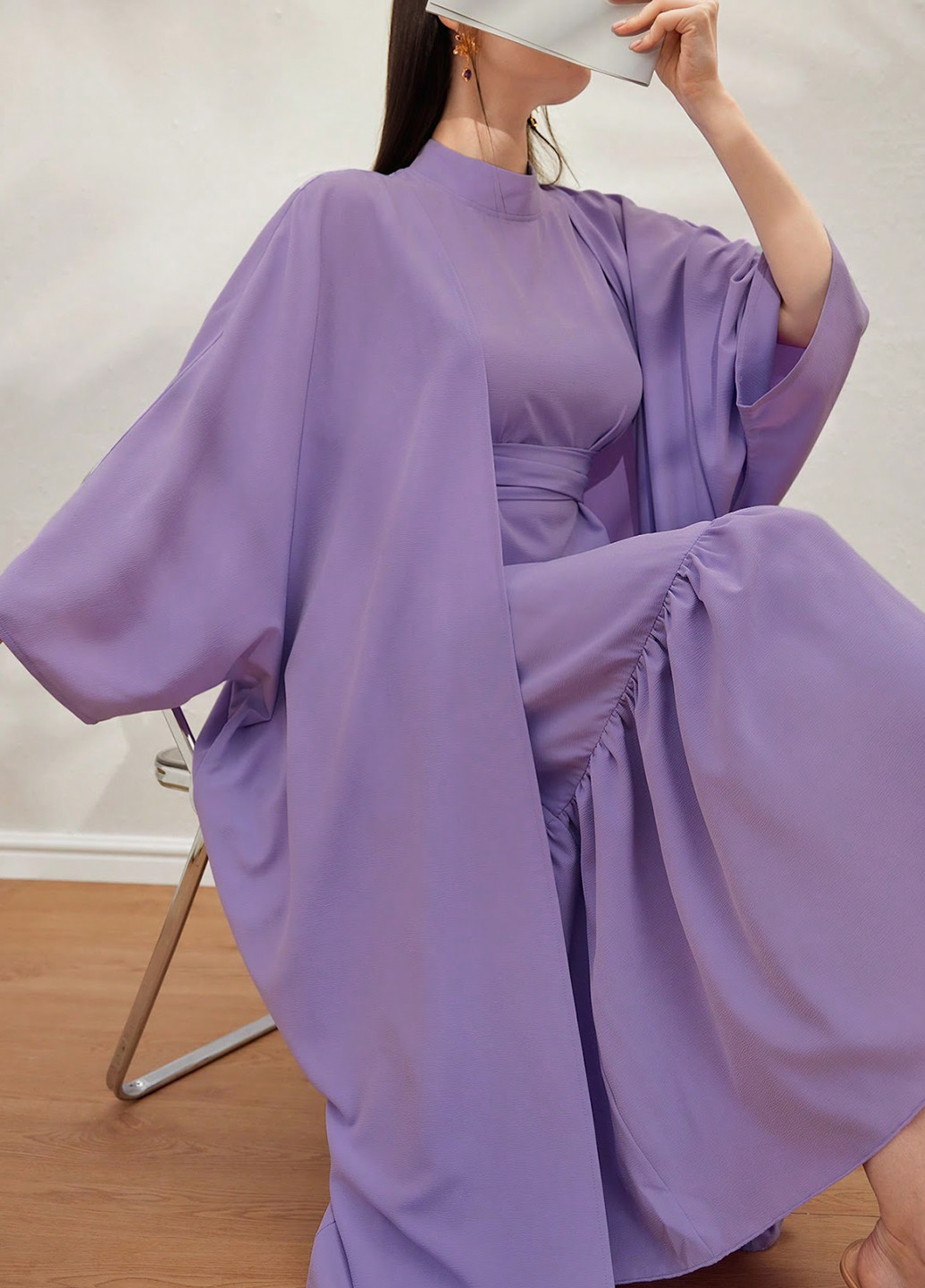 Бузкова кежуал комплект (накидка, сукня) SHEIN однотонна