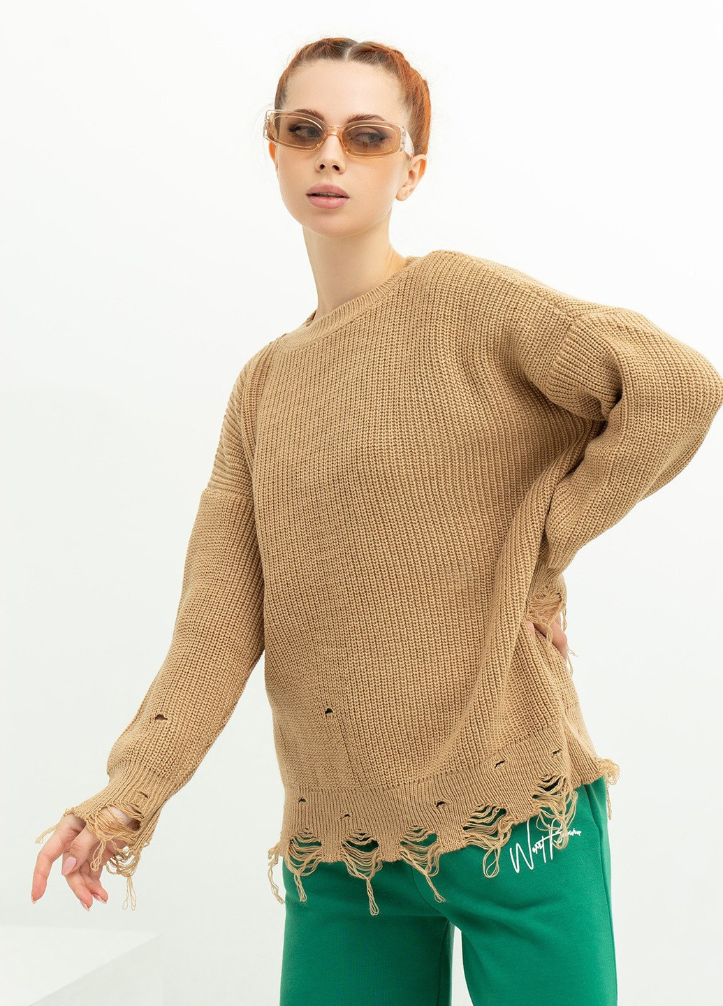 Бежевый зимний свитер женский джемпер ISSA PLUS WN20-387