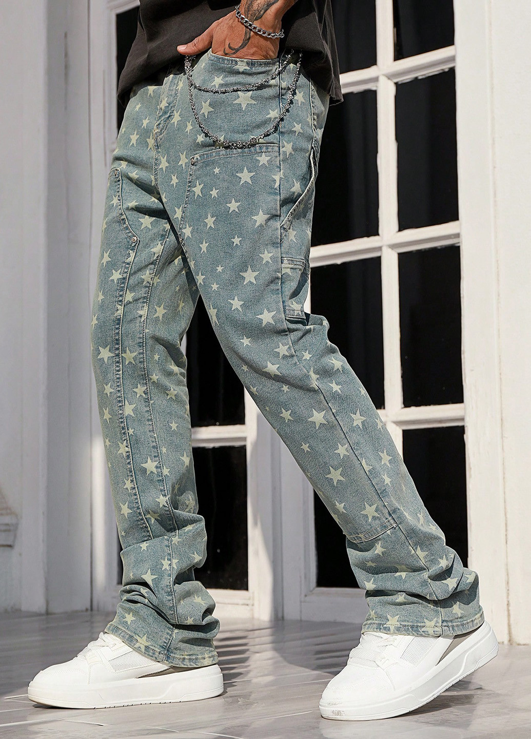 Серо-синие демисезонные клеш джинсы SHEIN