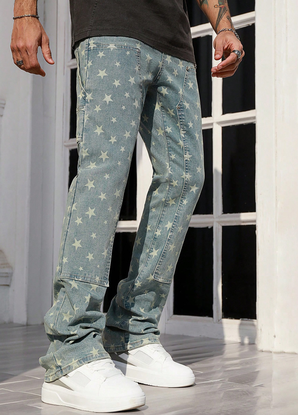 Серо-синие демисезонные клеш джинсы SHEIN