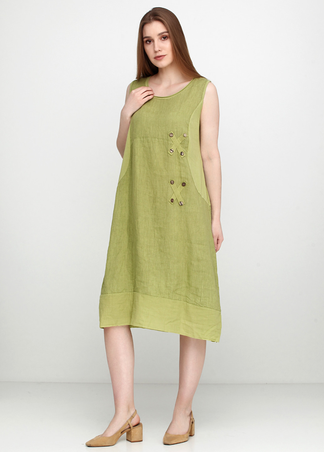 Зеленое кэжуал платье Puro Lino меланжевое