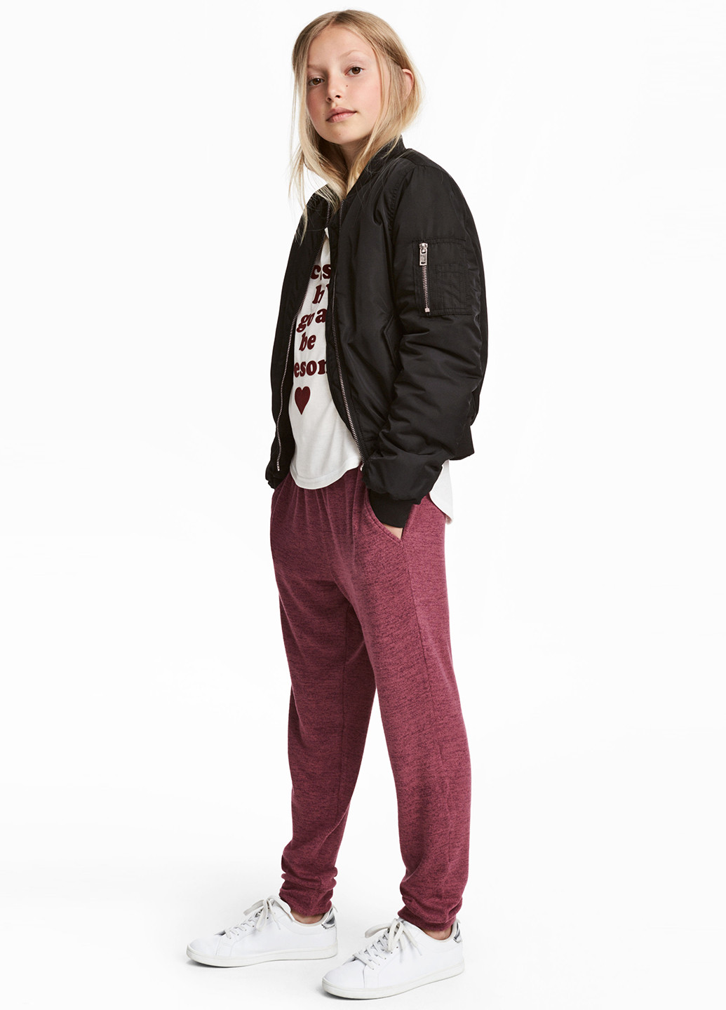 Бледно-бордовые кэжуал демисезонные брюки со средней талией H&M