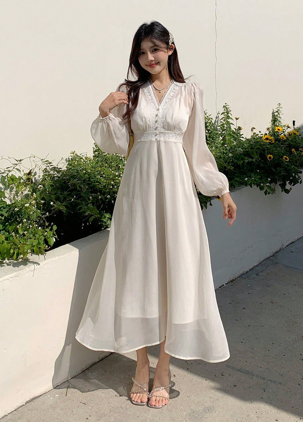 Кремовое праздничный платье в стиле ампир SHEIN однотонное