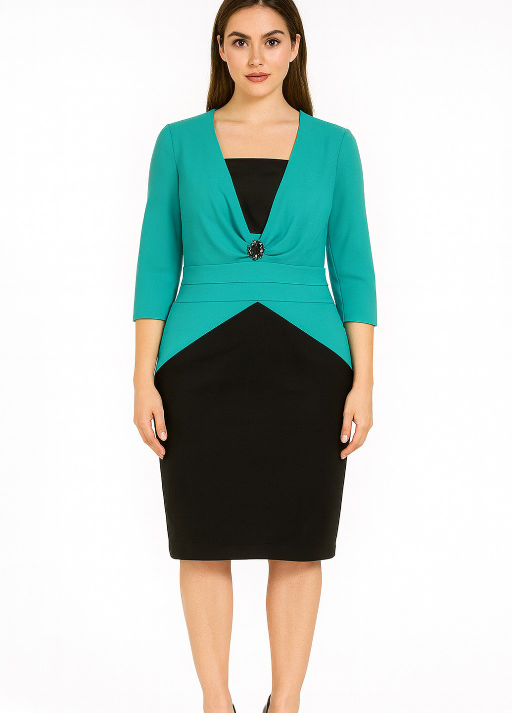 Бирюзовое кэжуал платье футляр Sassofono колор блок