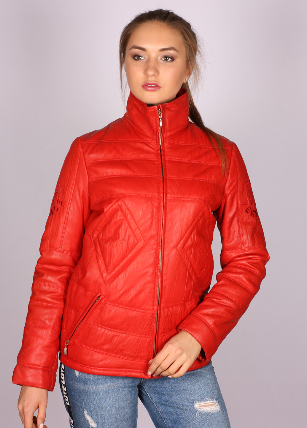 Красная демисезонная куртка кожаная Zaferi