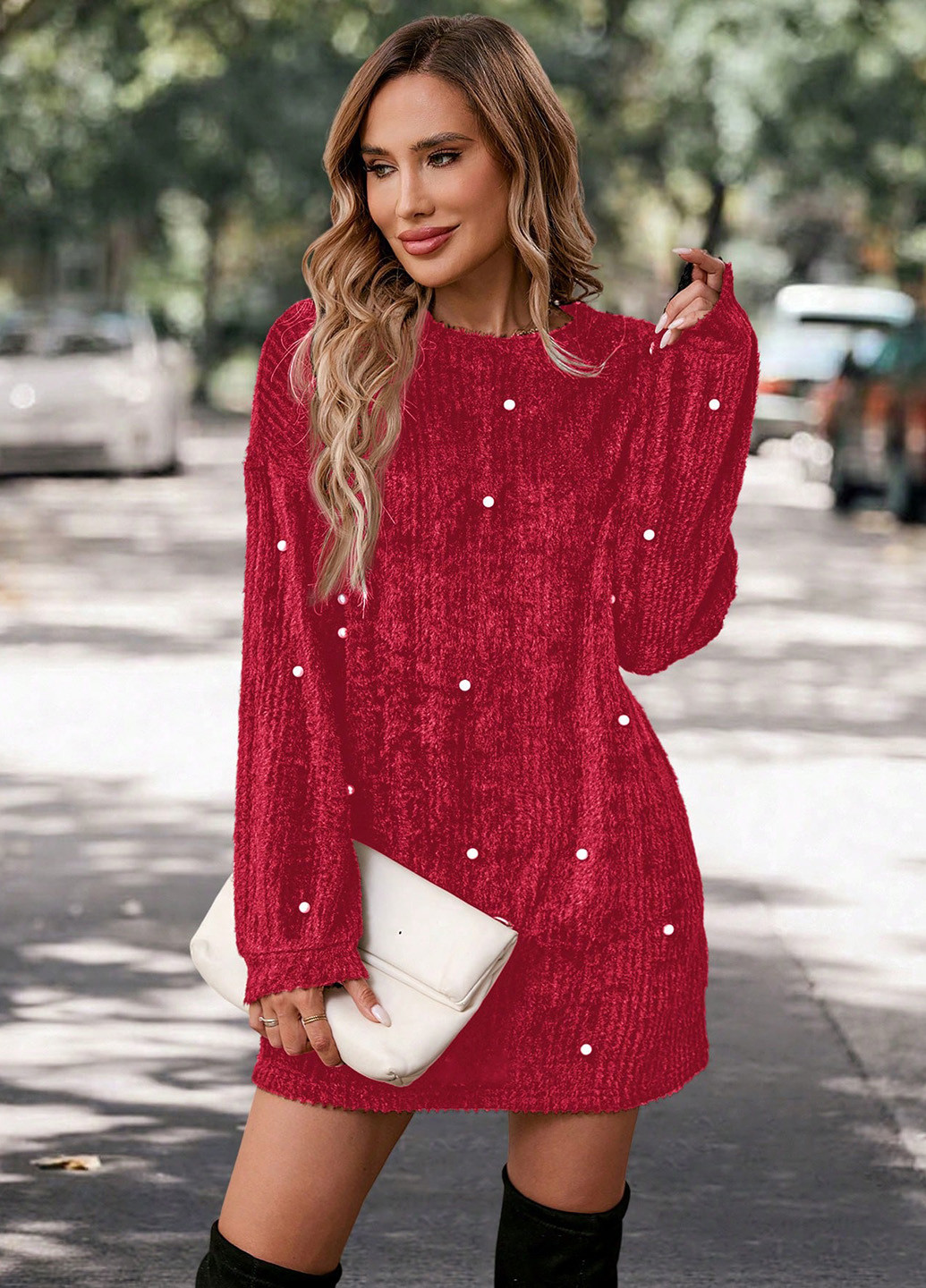 Червона кежуал сукня сукня светр SHEIN однотонна