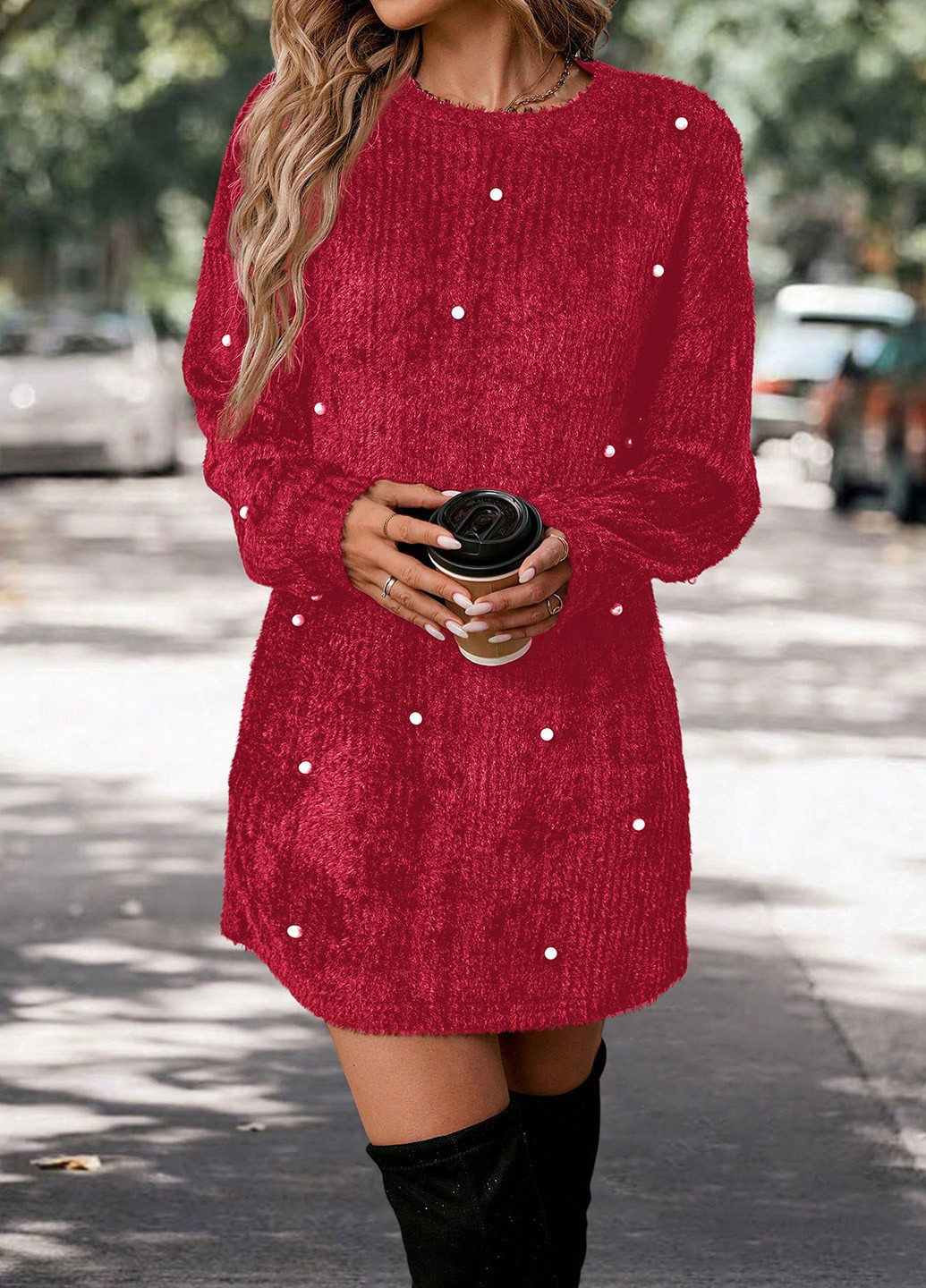 Червона кежуал сукня сукня светр SHEIN однотонна