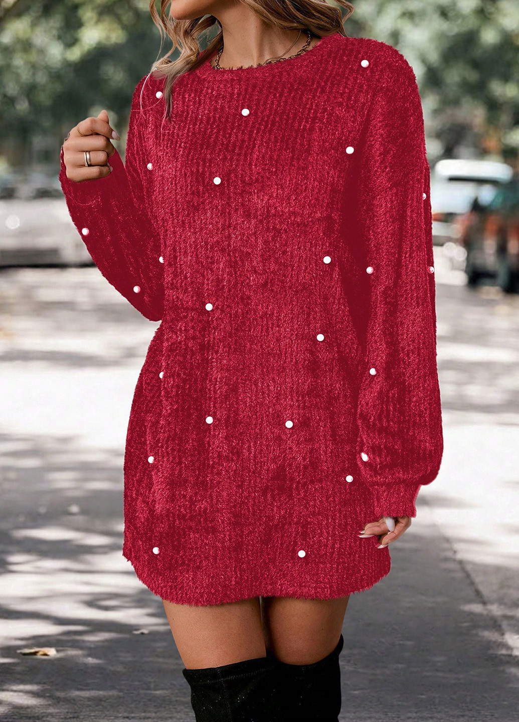 Червона кежуал сукня сукня светр SHEIN однотонна