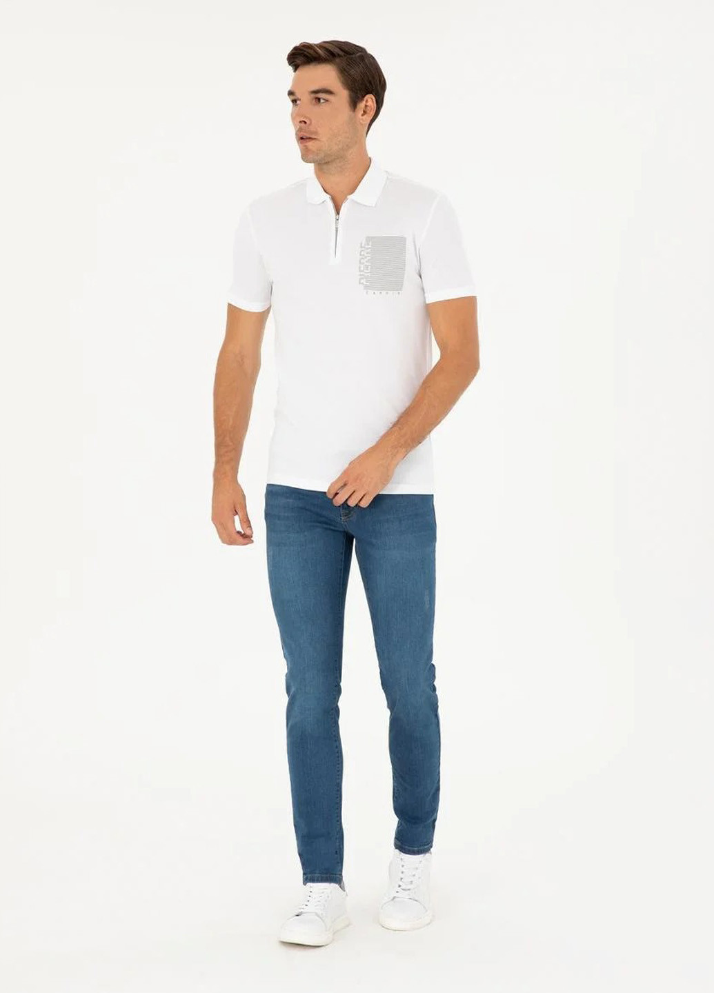 Белая футболка-поло для мужчин Pierre Cardin однотонная