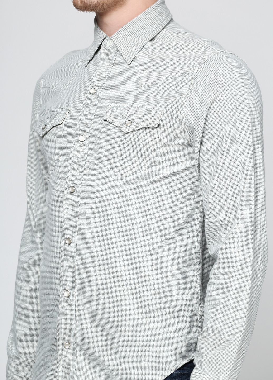 Светло-серая кэжуал рубашка с геометрическим узором Ralph Lauren с длинным рукавом