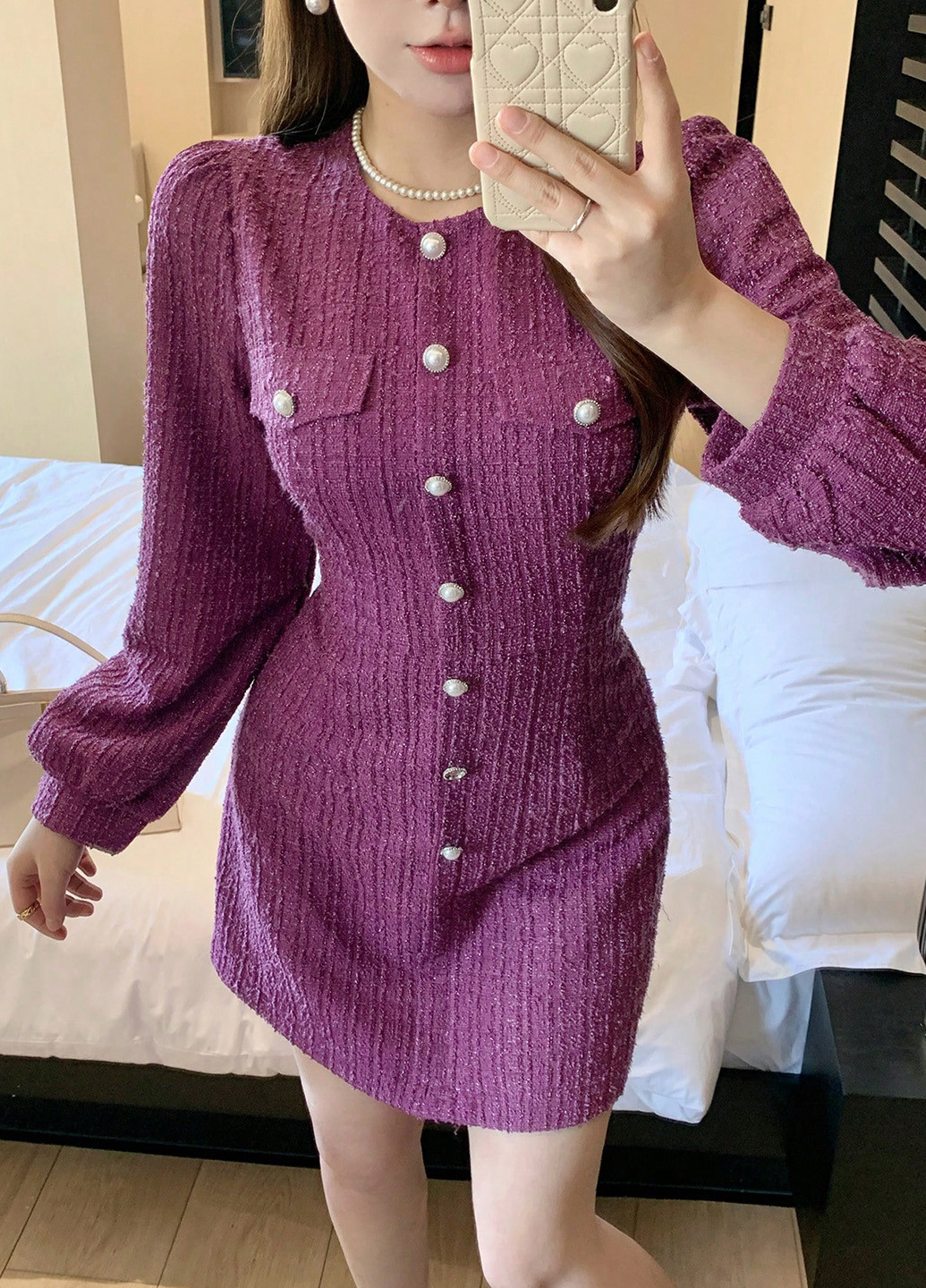 Фиолетовое деловое, кэжуал платье колокол SHEIN меланжевое